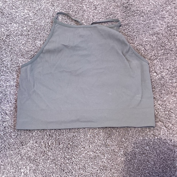 H&M Sage Green Ribbed Crop Top (M) - Picture 1 of 2